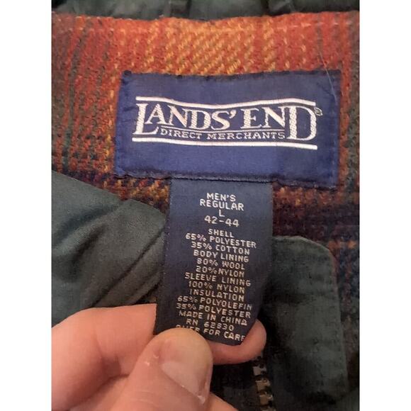 VTG Lands End Flannel Lined Chore Coat Mens L Green Full Zip Work Outdoor - Picture 4 of 10